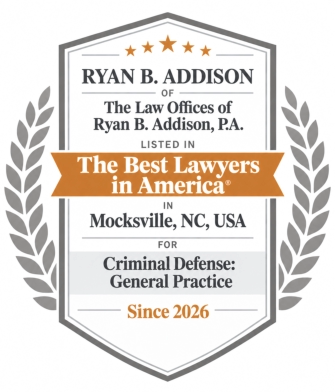 Award badge for Ryan B. Addison of The Law Offices of Ryan B. Addison, P.A. listed in The Best Lawyers of America® in Mocksville, NC, USA for Criminal Defense: General Practice since 2026