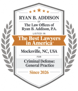Award badge for Ryan B. Addison of The Law Offices of Ryan B. Addison, P.A. listed in The Best Lawyers of America® in Mocksville, NC, USA for Criminal Defense: General Practice since 2026